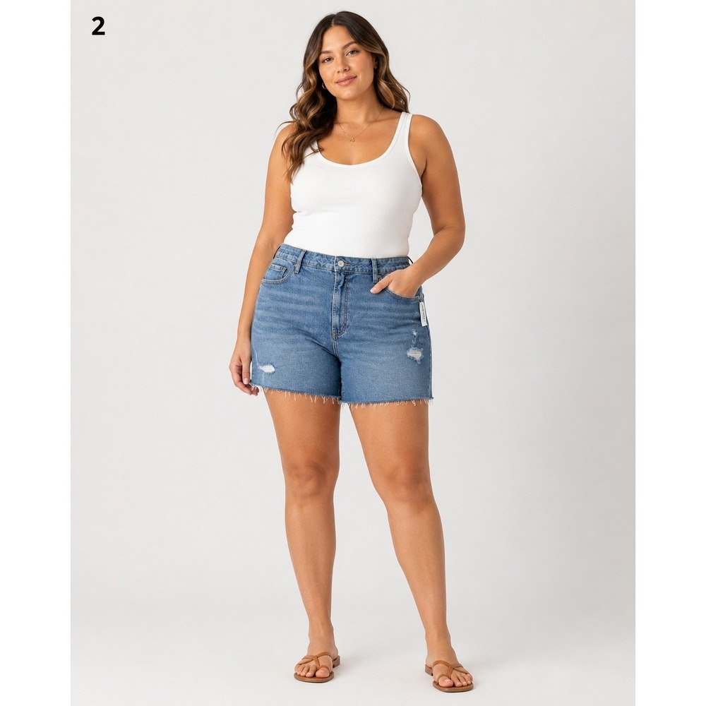 Old Navy OG Straight High Rise Cut-off Shorts Womens Plus 28 Blue Distressed NEW